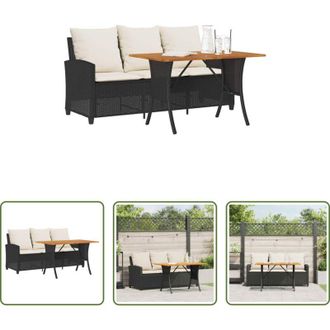 vidaXL Tavolo da pranzo esterno - Divano da Giardino a 3 Posti Cuscini&Tavolo Nero in Polyrattan