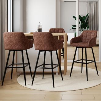 IDMarket Lote De 4 Taburetes De Bar Mady Con Reposabrazos Vintage Marr&oacute;n