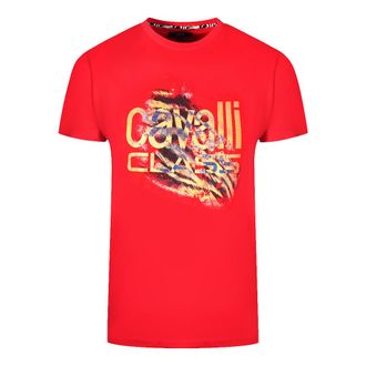 Cavalli Gescheurde Tijgerprint Bold Logo Rode T-shirt