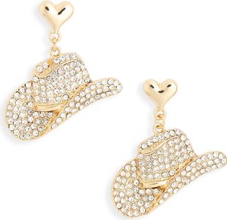 Leith Cowboy Crystal Pav&eacute; Hat Drop Earrings in Clear- Gold at Nordstrom Rack