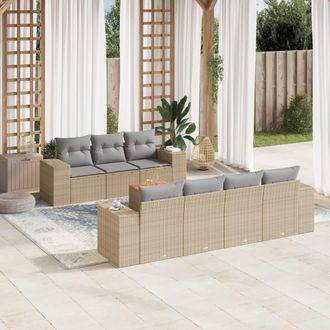 vidaXL Vidaxl - Juego De Sof&aacute;s De Jard&iacute;n Con Cojines Beige 8 Pzas Rat&aacute;n Pe