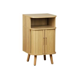Sweeek Mesita con efecto madera ranurada, 2 puertas correderas, natural