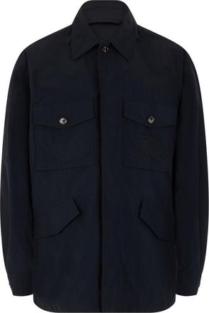 Burberry Blue Solid Shirt Collar Jacket