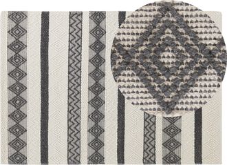 Beliani Alfombra De Lana Beige Claro Gris Oscuro 140 X 200 Cm Hecho A Mano Davutlar