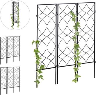 Relaxdays Set De 9 Soportes Plantas Met&aacute;licos, Con Estacas, Enrejado Para Trepadoras, 122 X 31 Cm, Para Jard&iacute;n, Negro