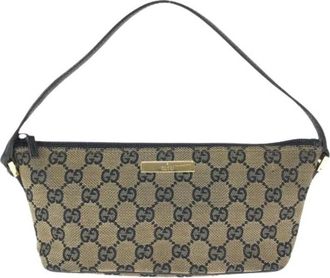 Gucci Pre-owned Shoulder Bags, female, Beige, Size: ONE SIZE Pre-owned GG Canvas Leather Handbag