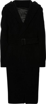 Rick Owens Slim Hoodie cashmere coat - men - Cotton/Cupro/Cashmere/Buffalo Horn - 54 - Black