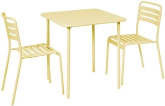 Sweeek 2-seater square steel garden table set with 2 chairs, Amelia, Yellow, 70x70x72.5 cm