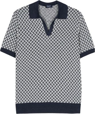 Drumohr patterend-jacquard polo shirt - men - Linen/Flax/Cotton - 46 - Blue