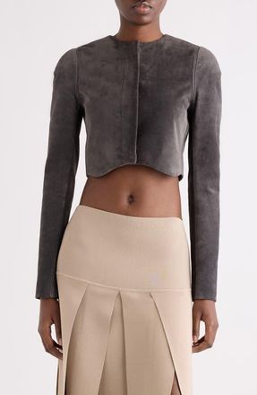 Alaia Crop Suede Jacket in Gris at Nordstrom, Size 40