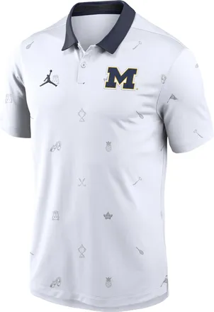 Nike Jordan Mens Michigan Vapor Pattern Jordan Brand Dri-FIT College Polo in White | 0JHT081KMWN-RNS