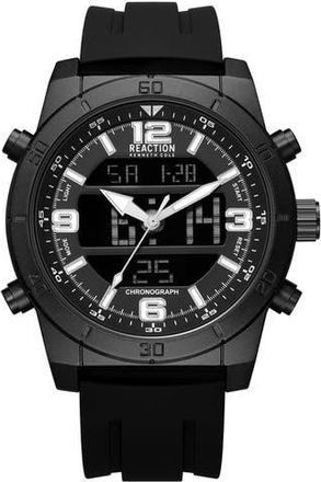 Kenneth Cole Reaction Ana-Digi Silicone Strap Watch, 48mm in Black at Nordstrom Rack