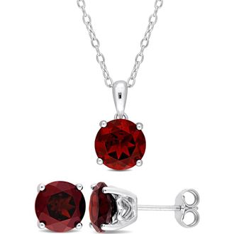 Delmar Garnet Solitaire Pendant Necklace & Stud Earrings Set in Red at Nordstrom Rack