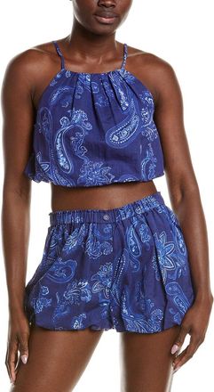 Rococo Sand Linen-Blend Bubble Top