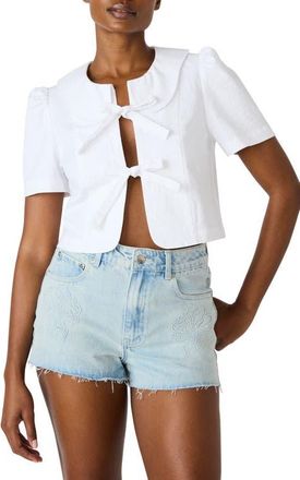 Steve Madden Barrette Tie Front Stretch Cotton Top in White Cap at Nordstrom, Size X-Small
