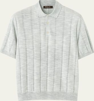 Loro Piana Mens Linen and Silk Wide-Rib Short-Sleeve Polo Sweater