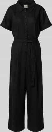 Ichi Jumpsuit aus Leinen-Mix mit Bindeg&uuml;rtel Modell LINNO in Black, Gr&ouml;&szlig;e 34