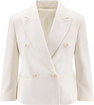 Max Mara Double-breasted wollen blazer - Dames - Blazers - Wit - XS - Wol - Jassen