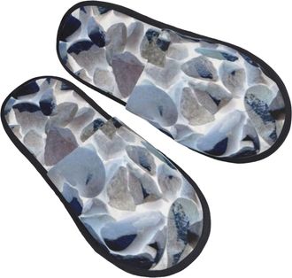 Generic House Slippers Stone Pattern Lightweight Fuzzy Slippers Furry Indoor Shoes For Women Holiday Men M
