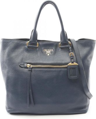 Prada Blue Vitello Daino Handbag Tote Bag (Pre-Owned)