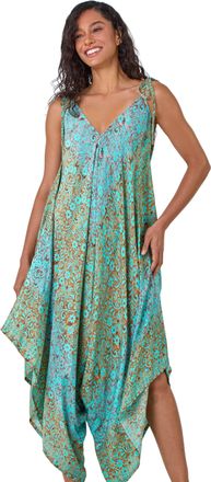 DUSK Womens Paisley Floral Pocket Slouchy Jumpsuit - Green - Size Medium