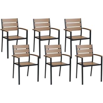 Beliani Set di 6 sedie da pranzo in alluminio anodizzato colore legno chiaro e nero Vernio