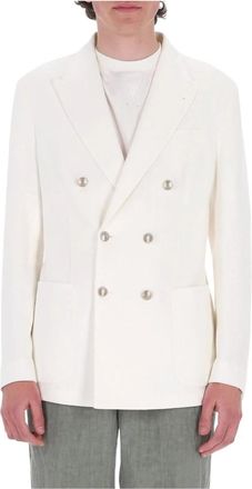 Eleventy Double-Breasted Jasje - Heren - Blazers - Wit - L - Katoen - Jassen