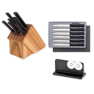 Rada Essential Oak 8 Piece Knife Block Set with Knife Sharpener & 6 Piece Steak Knife Set in Black at Nordstrom