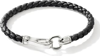 John Hardy Mens Braided Leather Bracelet in Black/Silver at Nordstrom, Size Xx-Large