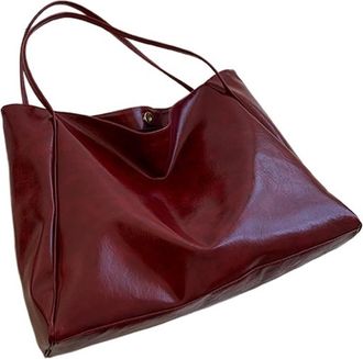 Generic Large Soft Leather Tote Bag Womens Handbag Underarm Single oulder Compatible for Class Commuting(Wine red)