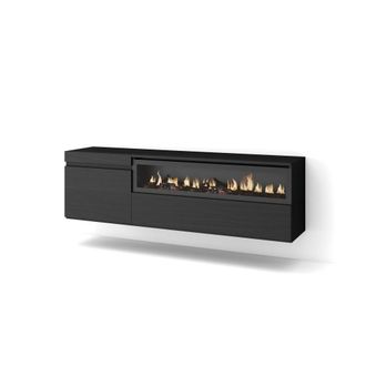 Skraut Home Mueble tv efecto madera negro 150x35x45cm chimenea efecto fuego