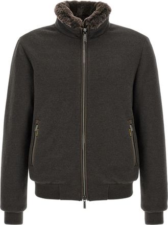 Moorer Brown Solid Band Collar Jacket