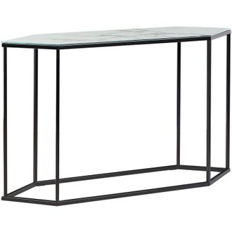 Beliani Tavolo consolle glamour effetto marmo piano bianco gambe in metallo nero Perrin
