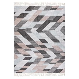Beliani Alfombra De Yute Beige Gris Rosa 140 X 200 Cm Hecho A Mano Borlas Nakkas