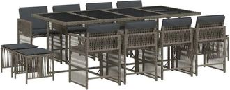 vidaXL Set Comedor De Jard&iacute;n Con Cojines 13 Pzas Rat&aacute;n Sint&eacute;tico Gris Vidaxl