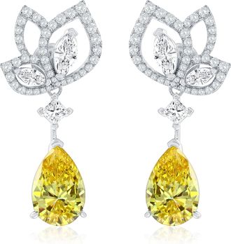 Suzy Levian Sterling Silver Gala Firework Yellow Pear Shape Cubic Zirconia Drop Earrings