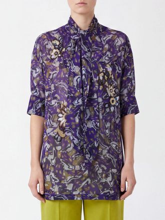 Dries Van Noten Camicia a maniche corte con stampa e applicazioni floreali