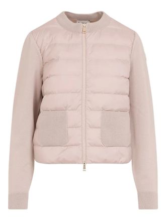Moncler wool-panel quilted jacket - women - Virgin Wool/Down/Polyester/Feather - L - Pink