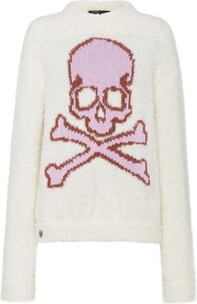Philipp Plein Skull&Bones Pullover - Dames - Ronde hals truien - Beige - M - Wol - Truien & Vesten