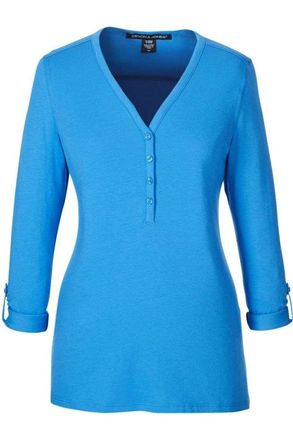 Devon & Jones Womens Perfect Fit Y-Placket Convertible Sleeve Knit Top