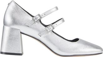Cosmoparis Schoenen, Dames, Grijs, 38 EU, Metallic Zilveren Leren Bandjes Hakken
