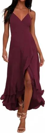 Lulus In Love Forever Lace-Up High-Low Maxi Dress In Plum