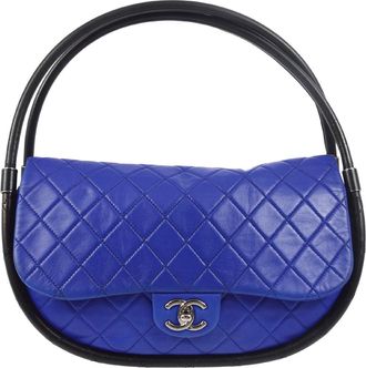 Chanel Hula Hoop Bag Quilted Lambskin Blue Leather Handbag (Pre-Owned)