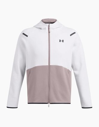 Under Armour Mens Unstoppable Hooded Neck Full Zipper Solid Patterned Sweat Jacket - White - Size: Regular/36