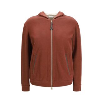 Brunello Cucinelli Brunello Cucinelli, Zip-throughs, female, Brown, Size: XL Monile Zipped Hoodie