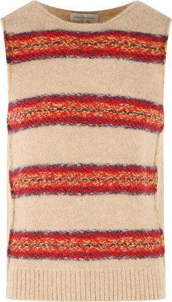 Dries Van Noten Beige Alpaca Blend Vest with Horizontal Stripe Pattern