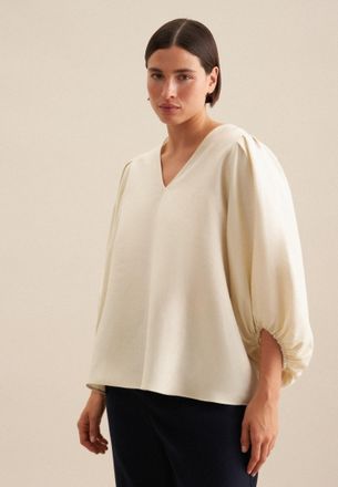 Seidensticker Shirtbluse SEIDENSTICKER Schwarze Rose, Damen, Gr. 4XL48, beige (ecru), 49% Viskose, 38% Leinen, 13% Polyester, unifarben, regular fit, V-Ausschnitt, 