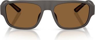 Emporio Armani 55mm Rectangle Sunglasses in Rubberized Matte Brown /Brown at Nordstrom