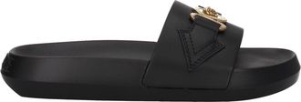 Versace Black Leather Womens Slippers