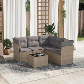 vidaXL Vidaxl - Juego De Sof&aacute;s Jard&iacute;n Con Cojines 6 Pzas Rat&aacute;n Sint&eacute;tico Beige